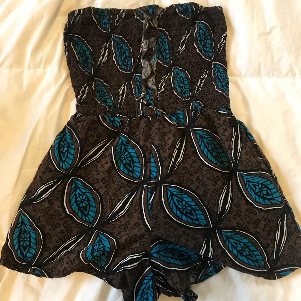 Xhilaration Brown and blue romper